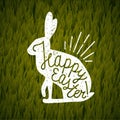 Happy easter rabbit sign. grass background.