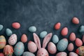 Happy easter Red Coral Eggs Easter traditions Basket. White Painting Bunny ridiculous. color scheme background wallpaper Royalty Free Stock Photo