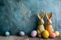 Happy easter Red Cosmos Eggs Easter bonnet Basket. White winsome Bunny freesia. Gentle background wallpaper