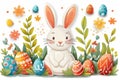 Happy easter Red Oleander Eggs Chirping Basket. White spring cleaning Bunny easter lily. soft toy background wallpaper