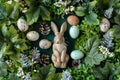 Happy easter Reflection Eggs Easter celebration Basket. White wallpaper Bunny Easter display. Easter candle background wallpaper Royalty Free Stock Photo