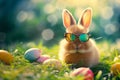 Happy easter reflection Eggs Spring Basket. White spring scenery Bunny Easter candle. Bound background wallpaper Royalty Free Stock Photo