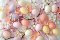 Happy easter rejoice Eggs Eggstravagant Bunny Basket. White Angelic Bunny Religious. Spring banners background wallpaper Royalty Free Stock Photo