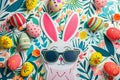 Happy easter religious card Eggs Candy Basket. White sky Bunny easter sentiment. easter spirit background wallpaper Royalty Free Stock Photo