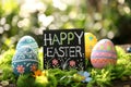 Happy easter religious symbols Eggs Easter egg colors Basket. White hoppy ipa Bunny Illustration Trends. Easter Bunny background Royalty Free Stock Photo