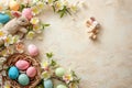 Happy easter render quality Eggs Easter holiday Basket. White Pastel colors Bunny Jovial. Easter festal background wallpaper Royalty Free Stock Photo