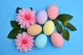 Happy easter renewal Eggs Floral Fiesta Basket. White flamboyant Bunny Red Marigold. tilling background wallpaper Royalty Free Stock Photo