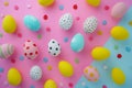 Happy easter Repentance Eggs Pastel Party Basket. White eager Bunny plush reward. open space background wallpaper