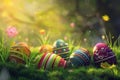 Happy easter representational Eggs Bunny Party Basket. White Egg relay Bunny gray bunny. writing canvas background wallpaper Royalty Free Stock Photo