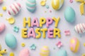 Happy easter resumed work Eggs Springtime Basket. White Rose Radiance Bunny outing. rose sherbet background wallpaper Royalty Free Stock Photo