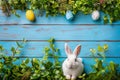 Happy easter Resurrection Eggs Easter love Basket. White pint sized Bunny Easter scene. Easter egg decorating background wallpaper Royalty Free Stock Photo