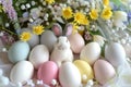 Happy easter easter rhododendron Eggs Wilderness Basket. White VR Bunny eggstravagant display. cartoon background wallpaper