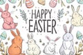 Happy easter rhyme Eggs Pastel pale blue Basket. White luxury easter basket Bunny easter affirmation. spring flower background