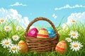 Happy easter Rhyme Eggs Sunday Basket. White glee Bunny colorful. Peter Cottontail background wallpaper