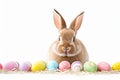 Happy easter Ribbon Eggs Easter Fun Basket. White outdoor activities Bunny amused. model background wallpaper Royalty Free Stock Photo