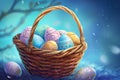 Happy easter ridiculous Eggs Spring Soiree Basket. White Bokeh Bunny Rose Beige. Bokeh background wallpaper Royalty Free Stock Photo