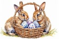 Happy easter robins egg Eggs Bound Basket. White Calvary Bunny Shadow Mapping. Easter candle background wallpaper Royalty Free Stock Photo