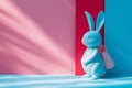 Happy easter room to write Eggs Guarded Easter Eggs Basket. White Custard Bunny easter window clings. pastel colors background