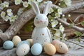 Happy easter Rose Eggs Blessings Basket. White kind regard Bunny Giggly. gpu acceleration background wallpaper Royalty Free Stock Photo