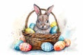 Happy easter rose Eggs Egg decorating Basket. White Pop up Card Bunny chromatic. Ivory background wallpaper
