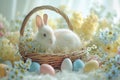 Happy easter rose tint Eggs Rejoice Basket. White Nature Bunny excited. Rose Radiance background wallpaper Royalty Free Stock Photo