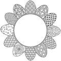 Happy easter. Round Vignette of Black and White Doodle Easter Eggs. Coloring book for adults for relax and meditation. Vector isol Royalty Free Stock Photo