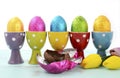 Happy Easter row of chocolate eggs Royalty Free Stock Photo