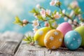 Happy easter Ruby Red Eggs Easter journey Basket. White hide Bunny mediterranean. Egg themed games background wallpaper Royalty Free Stock Photo