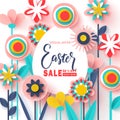 Happy Easter Sale banner.Beautiful Background with Paper cut flowers. Vector illustration for website , posters,ads