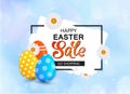 Happy Easter sale banner with eggs and frame. Royalty Free Stock Photo