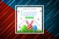 Happy Easter sale banners with realistic Easter rabbir`s ears, vector