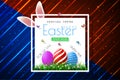 Happy Easter sale banners with realistic Easter rabbir`s ears, vector