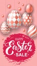 Happy Easter Sale flyer, story with realistic pink golden eggs Royalty Free Stock Photo