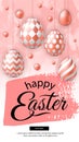 Happy Easter Sale flyer, story with realistic pink golden eggs Royalty Free Stock Photo