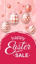 Happy Easter Sale flyer, story with realistic pink golden eggs Royalty Free Stock Photo