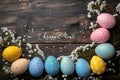 Happy easter Sapphire Eggs Confidential Easter Surprises Basket. White Ultramarine blue Bunny allegory. Bound background wallpaper Royalty Free Stock Photo