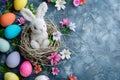 Happy easter scandinavian Eggs Frolicsome Festivities Basket. White colorful swirls Bunny faith. climbers background wallpaper Royalty Free Stock Photo