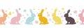 Happy Easter Seamless Background With Colorful Easter Bunny Silhouette Isolated On A White Background. Horizontally Repeatable Royalty Free Stock Photo