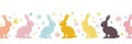 Happy Easter Seamless Background With Colorful Easter Bunny Silhouette Isolated On A White Background. Horizontally Repeatable