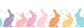 Happy Easter Seamless Background With Colorful Easter Bunny Silhouette Isolated On A White Background. Horizontally Repeatable Royalty Free Stock Photo