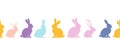 Happy Easter Seamless Background With Colorful Easter Bunny Silhouette Isolated On A White Background. Horizontally Repeatable