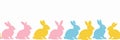 Happy Easter Seamless Background With Colorful Easter Bunny Silhouette Isolated On A White Background. Horizontally Repeatable