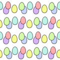 Happy Easter seamless pattern with painted eggs. Fun holiday elements in delicate colors - pink, blue, yellow, green Royalty Free Stock Photo