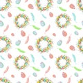 Happy easter seamless pattern, Spring colorful festive easter holiday. Vector graphics, wraping paper, chiken, eggs