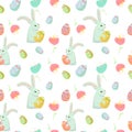 Happy easter seamless pattern, Spring colorful festive easter holiday. Vector graphics, wraping paper, chiken, eggs