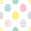 Happy easter seamless pattern with stylized colorful eggs on a white background. Endless texture for spring design, decoration,