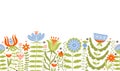 Happy Easter seamless spring floristic frame border. Various flowers, branch and leaves.