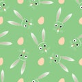 Happy Easter. Seamless Vector Easter Bunny And Eggs Pattern