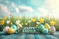 Happy easter Seasonal bloom Eggs Easter Bunny Lawn Decorations Basket. White maundy thursday Bunny Available zone salvation