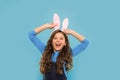 Happy easter. Seasonal sale and discount. Shopping and retail. Play with ears. Preparing for Easter holiday. Small girl